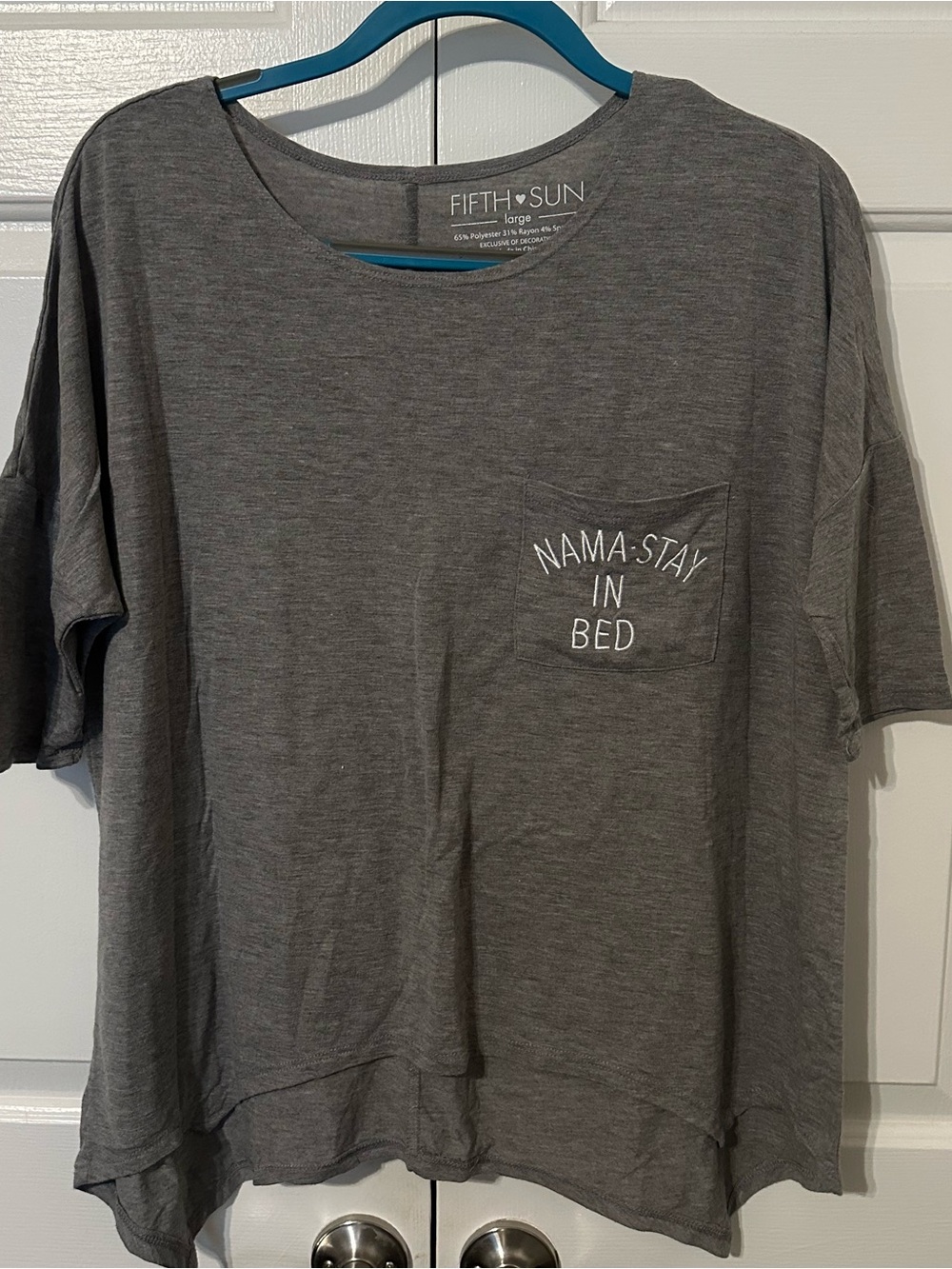 Fifth Sun Gray Short Sleeve Pocket Tee with 'Nama-Stay In Bed' Print